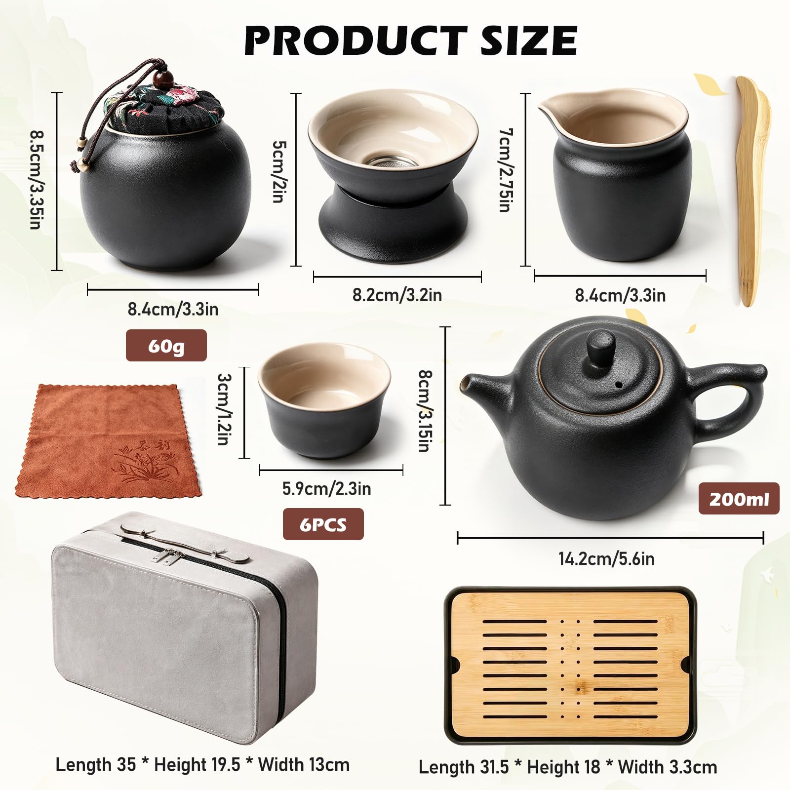 Japoński zestaw do herbaty, 14 sztuk, chiński zestaw do herbaty Kung Fu, porcelanowy zestaw do herbaty, z torbą podróżną, czajniczkiem, 6 filiżanek, ceramicznym zestawem do herbaty, do podróży, na