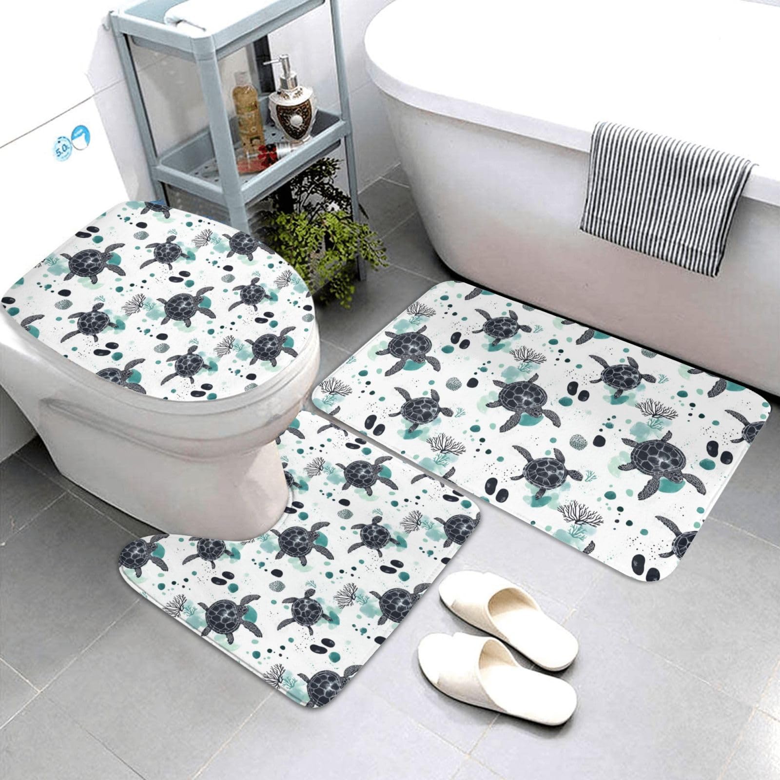 Tapis de salle de bain tortue noire lavable pour éliminer l'humidité et les chutes