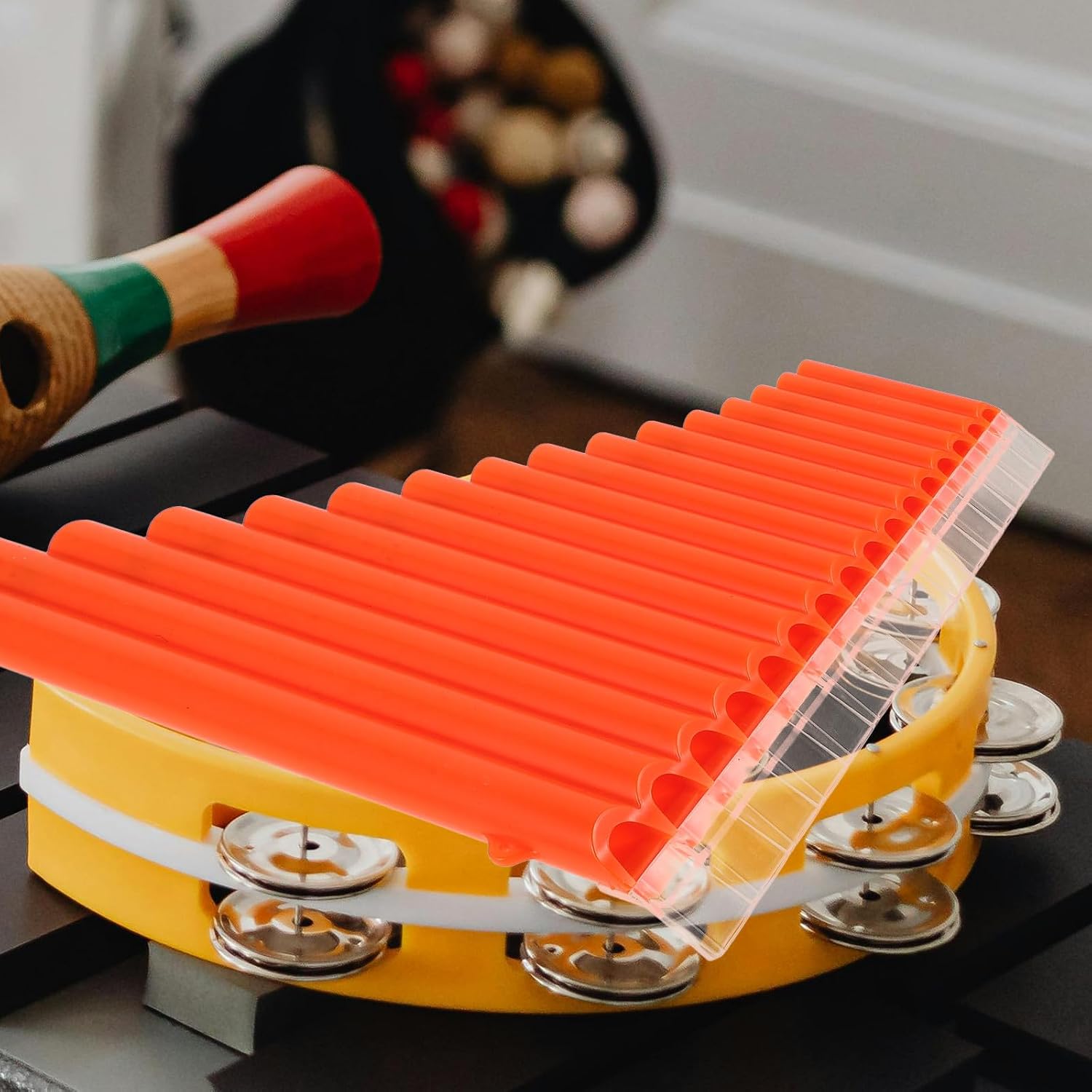 Ciieeo Pan Flute 16-key C Scale Woodwind Instrument for Beginners with Orange Finish, Educational Panpipes for Students and Learning, Folk Musical Flute for Practice and Performance