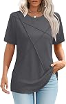 isermeo Womens Summer Tops 2026 Pleated Round Neck Short Sleeve Shirts Business Casual Tshirts S-XXL
