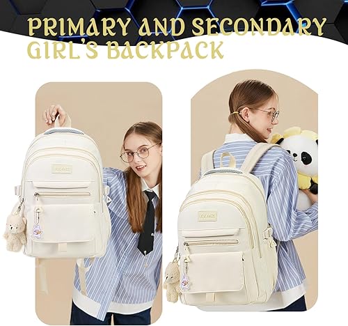 Miniatura 2 de Mochila PRLINJSK para niñas, mochila para estudiantes de universidad, secundaria y primaria, linda mochila estética para adolescentes y mujeres con