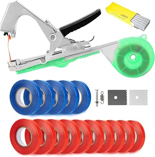 Plant Tying Machine with Green Tape, Plant Tape Gun for Grapes/Tomatoes/Raspberries Plant Tying Tool with 15 Rolls of Tapes and 1 Box of Staple, Tapener Tying Tool