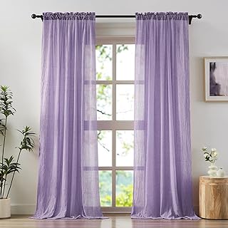 Elegant Purple Sheer Curtains 72 Inches Long for Bedroom, Natural Cotton...