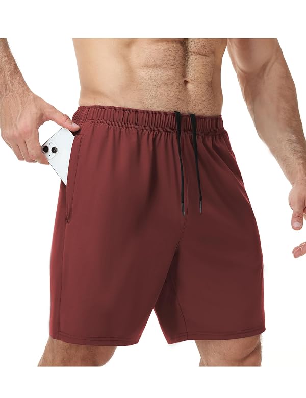 Yogitfly Men's 7" Athletic Workout Shorts Quick Dry Lightweight Running Gym Shorts for Men with Zipper Pockets Wine Red,Small by Yogitfly - Used condition - US$10.28