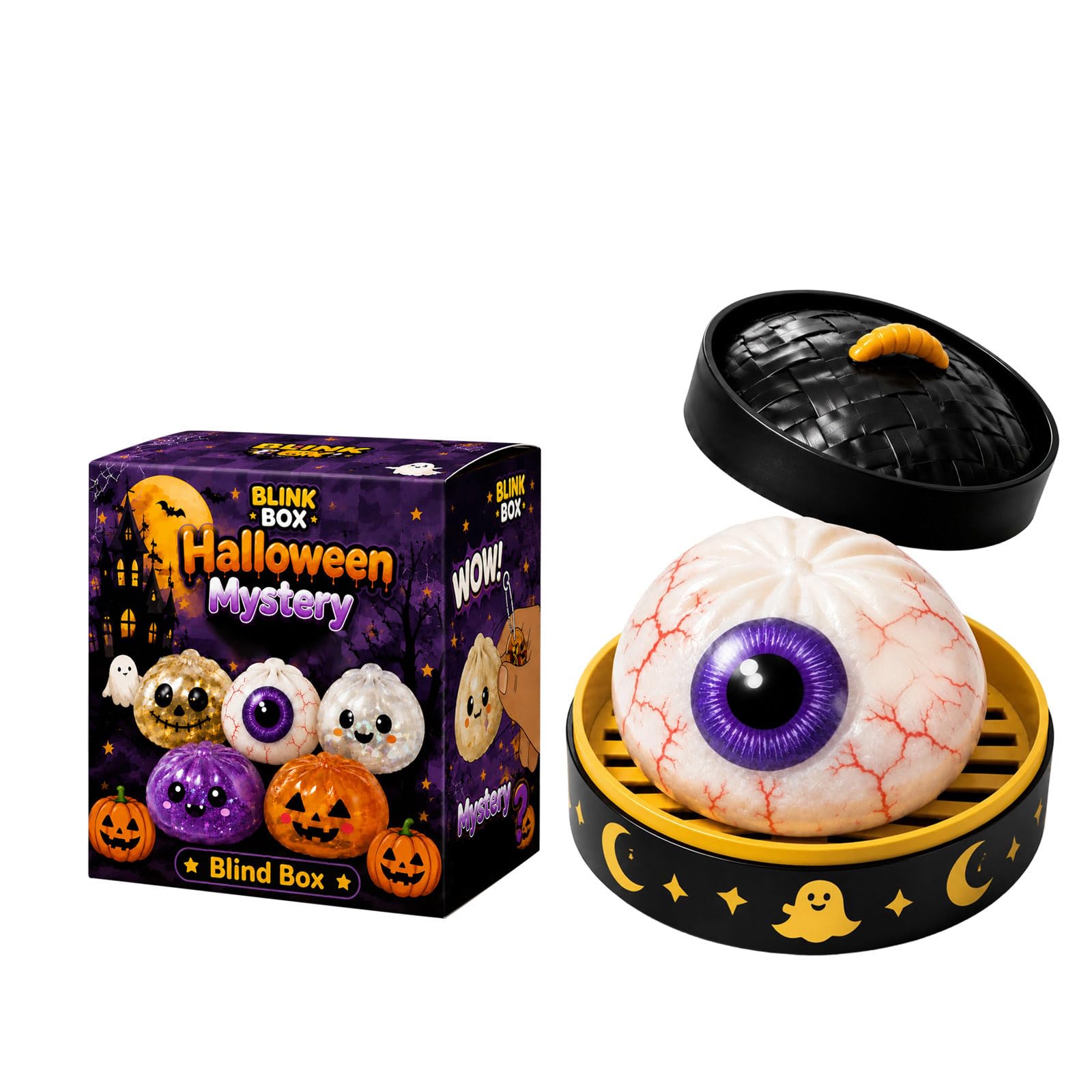 Halloween Steamed Bun Stress Toy with Steamer Basket(Multiple Styles are Available for Selection) 05-Eye — image 1