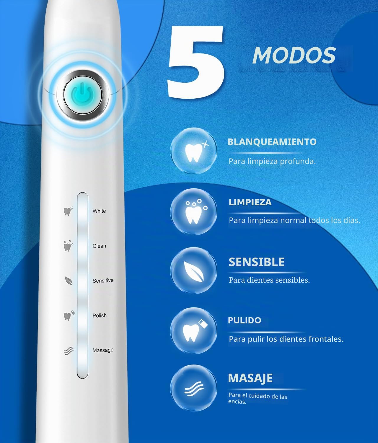 Demita Cepillo de Dientes Eléctrico Sónico, 8 Cabezales 5 Modos | Cepillo sónico con 40000 VPM, 5 modos, carga rápida 4h, 30 días autonomía, IPX7, cepillado profundo y blanqueador