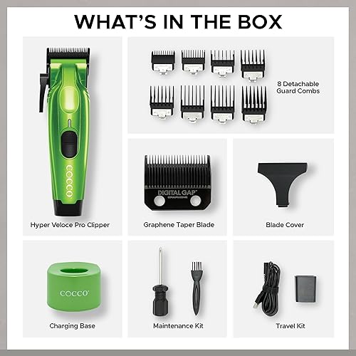 Miniatura 6 de Cocco Hyper Veloce Pro Clipper, Digital Gap Ambassador Graphene Taper Blade Profesional Clipper, Motor BLDC de alto par, totalmente metálico