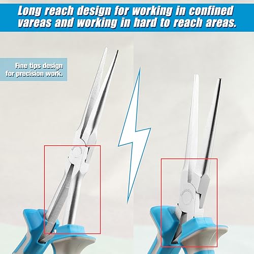 Miniatura 37 de SPEEDWOX Alicates de punta de aguja de largo alcance de 7 pulgadas, alicates de nariz delgados extra largos, mini alicates finos de alambre