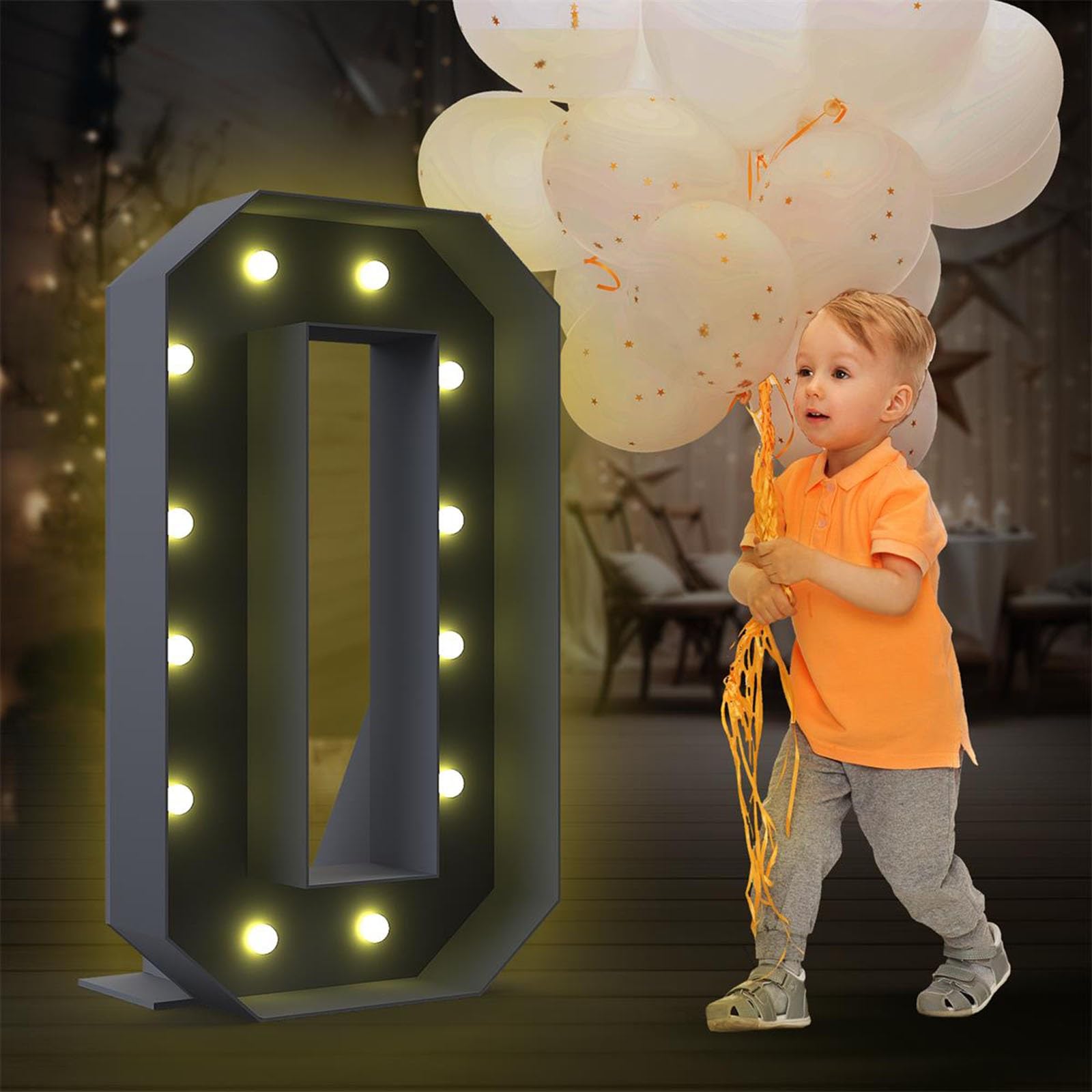 4FT Marquee Light Up Numbers LED Large Lighted Marquee Numbers Pre-Cut Frame Mosaic Numbers for 20th 50th 16nd Birthday Anniversary Wedding Party DIY Decoration ( Color : Black , Size : Number 0 )