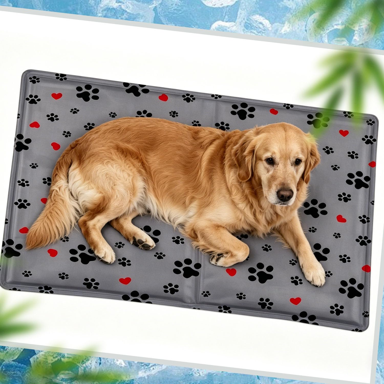 Tappetino Refrigerante per cani medi XL, 65 * 50cm Tappetino refrigerante cane con cuscino in gel non tossico, Durevole e Antigraffio,per Cani,Gatti,Animali Domestici,Umano - Impronta Zampa
