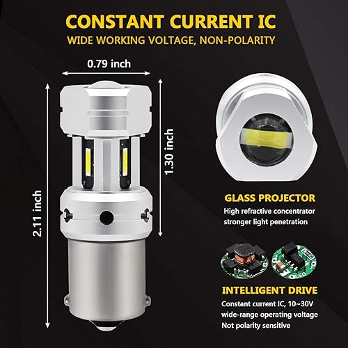 Miniatura 4 de PHINLION 1156 bombillas LED de marcha atrás, color blanco, 3600 lúmenes, 500% superbrillantes, P21W BA15S 7506 1141, repuesto de luz LED de respaldo