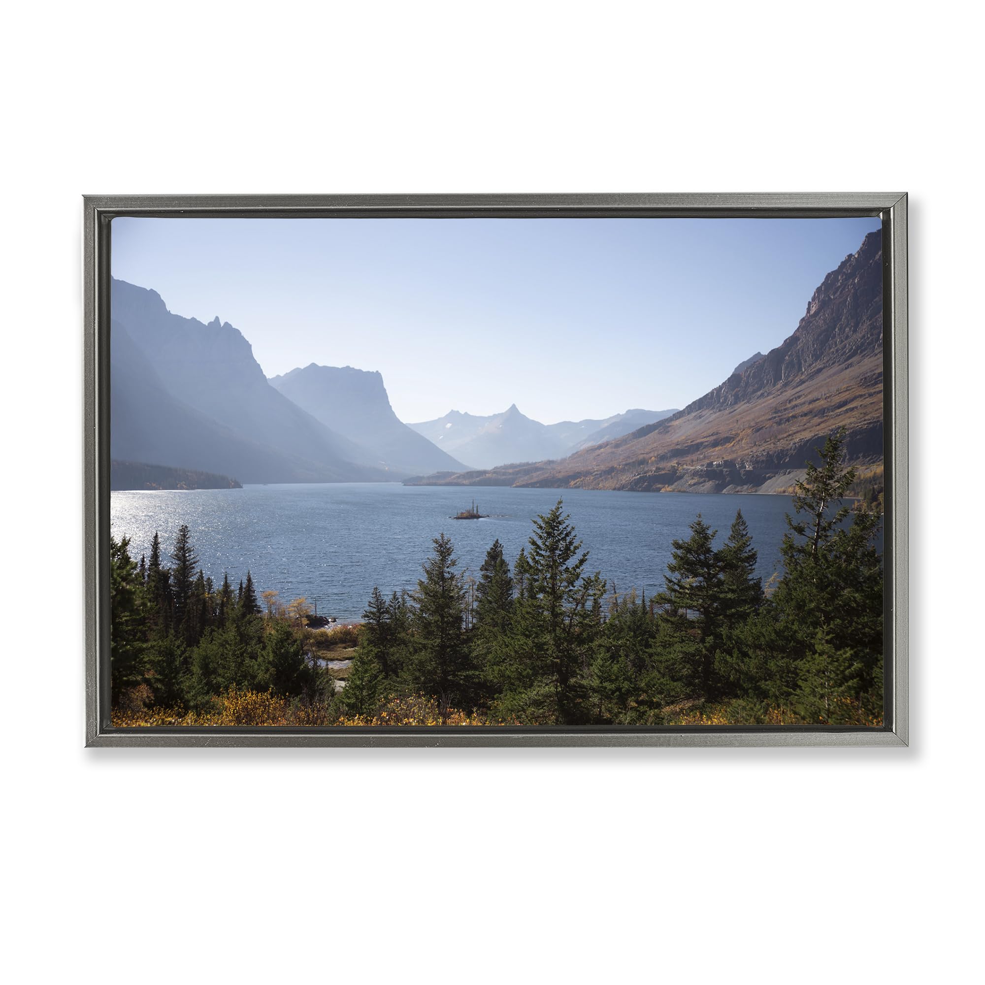 Stupell Industries Luster Gray (Matte) Cliffs Overlooking Lake Serenity, 20 X 30 Inch Canvas In Floater Frame