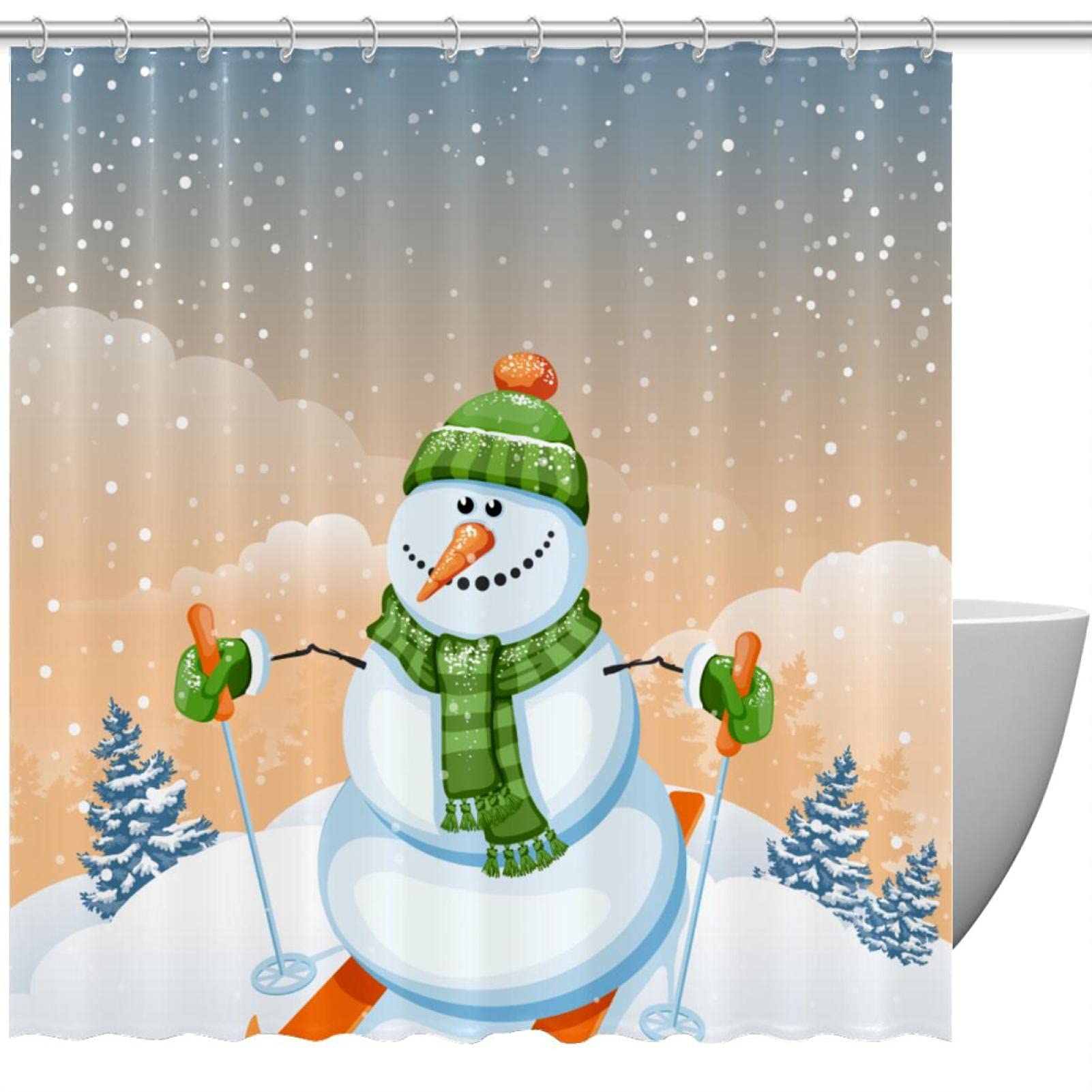 Rideau de douche 183x183 cm imperméable rideau de salle de bain bonhomme de neige 12 crochets