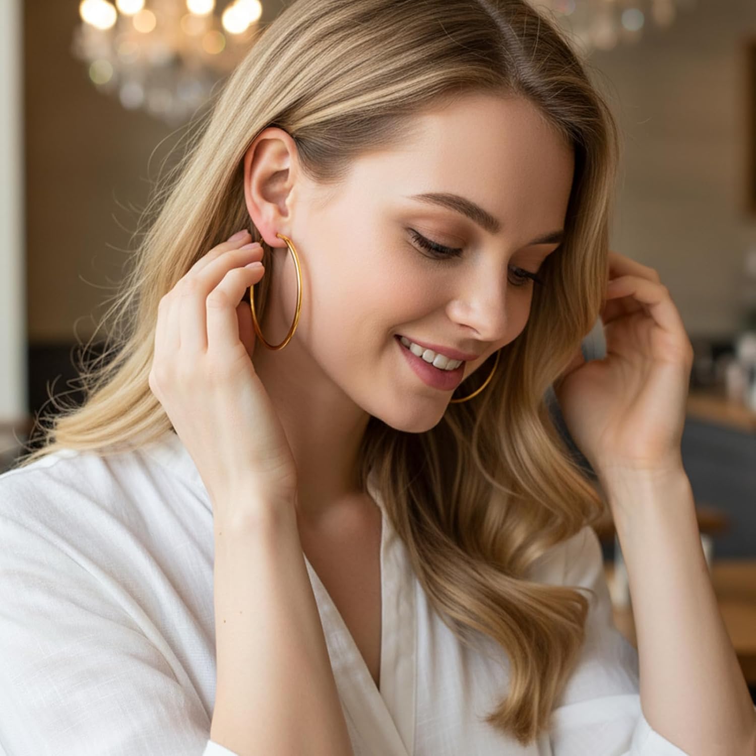 1 Pairs 60/70mm Silver 14K Gold Rose Gold Hoop Earrings for Women Hypoallergenic Stainless Steel Lightweight Big Hoops Shiny Dangle Earrings Trendy Jewelry Gifts - Image 2