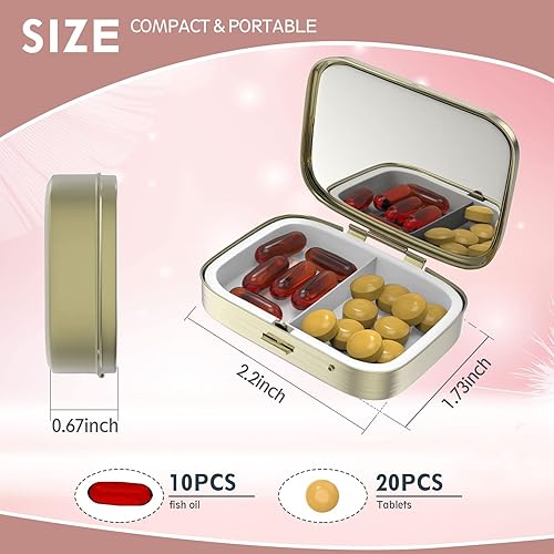 Miniatura 2 de Bonito pastillero pequeño para bolsillos y bolsos, elegante pastillero que es un gran regalo, 2 compartimentos organizador de medicamentos de viaje