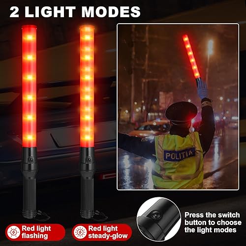 Miniatura 6 de Weewooday Paquete de 2 varitas de control de tráfico aéreo de seguridad de 21 pulgadas, varita de señal de tráfico LED, linterna de control de