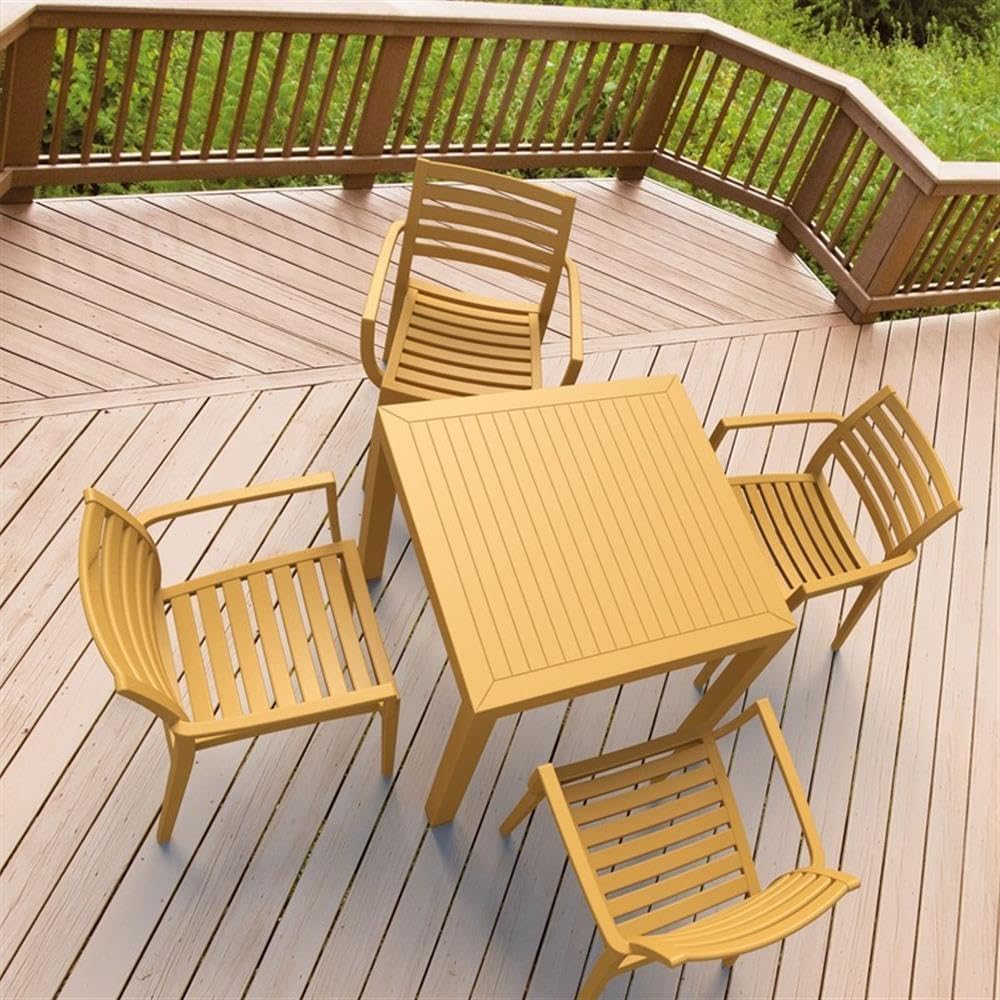 Compamia Artemis 5 Piece Square Resin Patio Dining Set in White, Commercial Grade