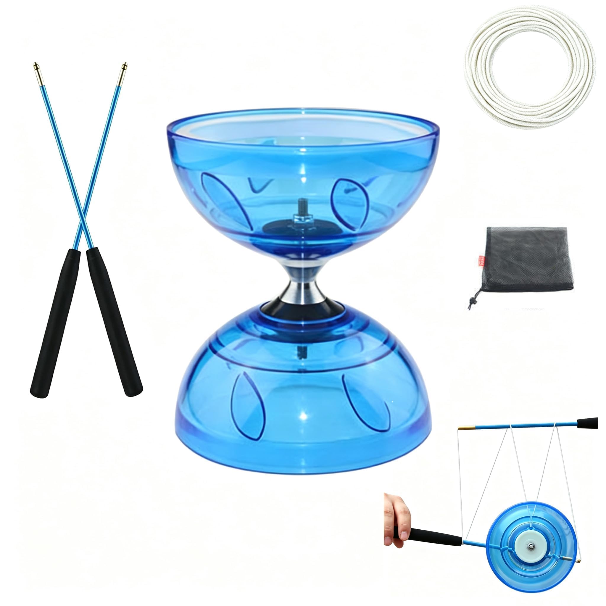 Triple Bearing Diabolo Set, Chinese Yoyo Diabolo with Hand Sticks Net Bag