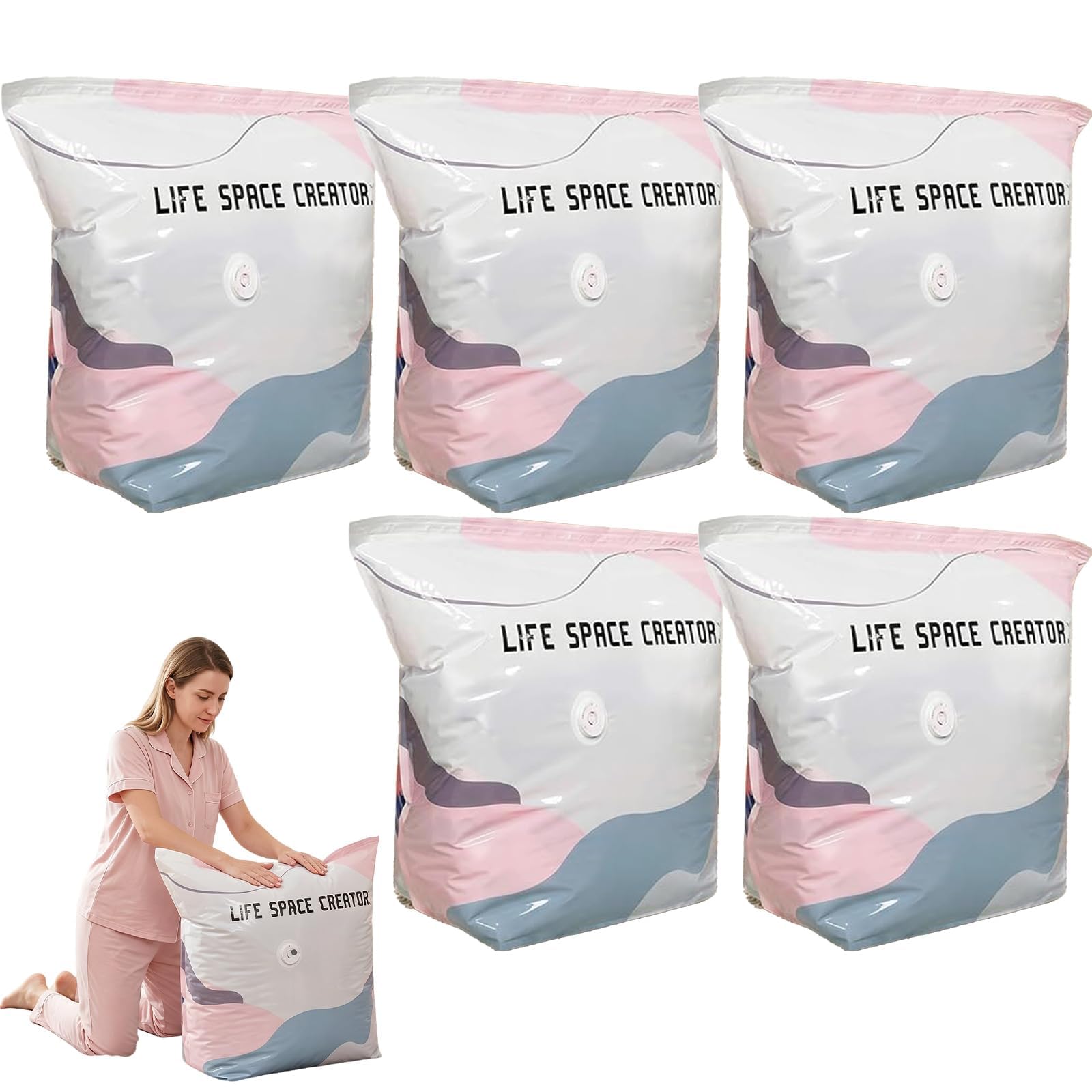 No-Pump Vacuum Storage Bags 2026 – Cube Compression Space Saver Bags, 3D Large Storage Bags for Clothes, Blankets, Bedding and Comforters (19.6 * 27.5in-5pcs)