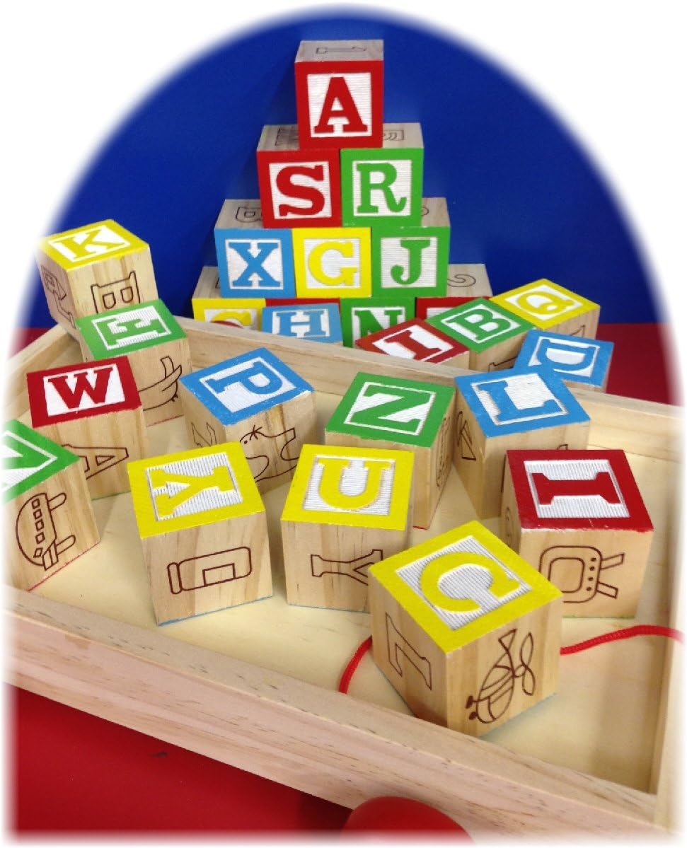 Green Hills Large Classic ABC Stack N' Build Blocks Wagon - 27 Pieces Total by Homeware