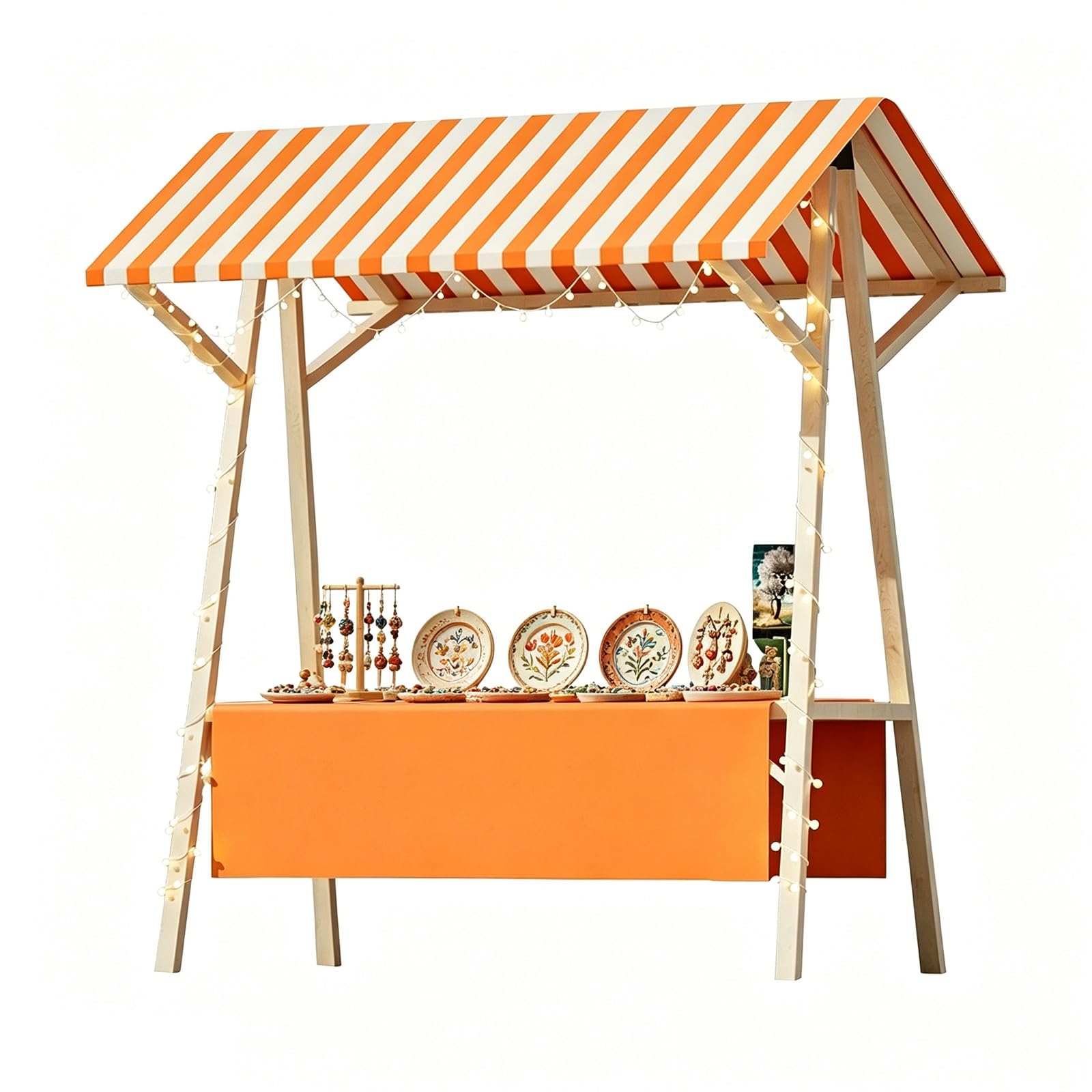 CMYAOYC Foldable Wooden Market Stall, Vendor Booth, Portable Party Stands for Display Farmers Markets, Festivals, Craft Fairs & Retail Events(Orange,120x60x200cm)