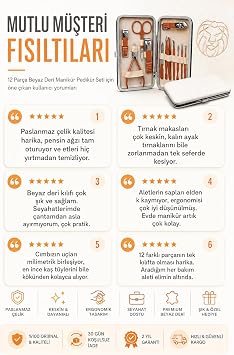 Transformacion 12 Parça Manikür Pedikür Seti - Lüks Deri Çantalı Paslanmaz Çelik Tırnak Makası, Et Pensi, Törpü, Cımbız, El Ayak ve Yüz Bakım Aletleri Seti 723372