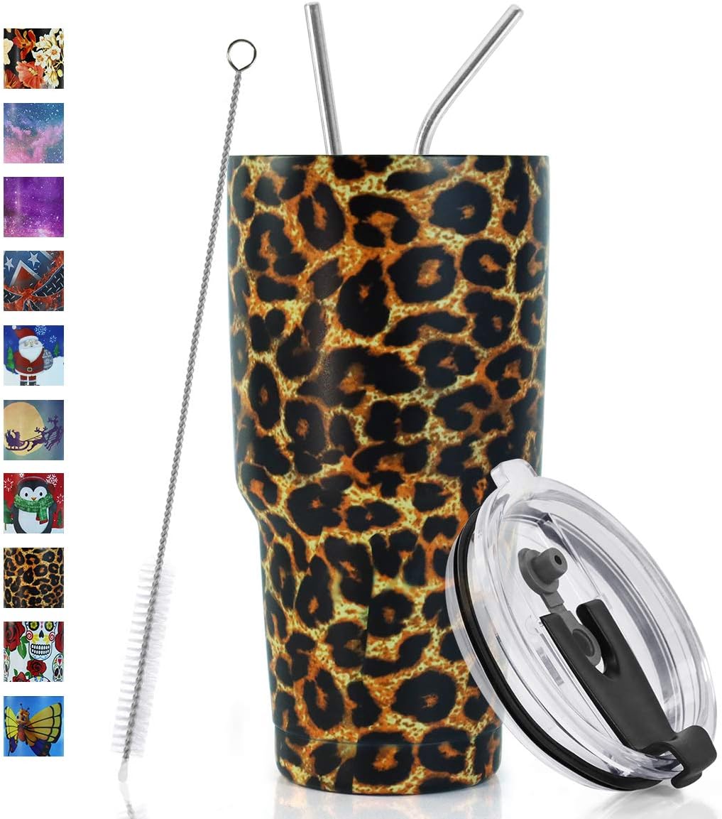 SYACOT 30oz Tumbler Double Wall Stainless Steel Vacuum Insulated Travel Mug with Splash-Proof Lid Metal Straw and Brush (Mixed Color-30oz)