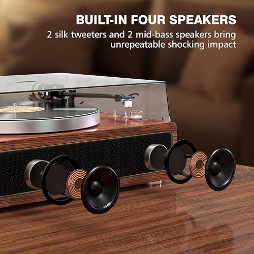 Miniatura 5 de Tocadiscos todo en uno con altavoces incorporados, reproductor de discos de vinilo, reproducción inalámbrica, parada automática de 33 y 45 rpm,