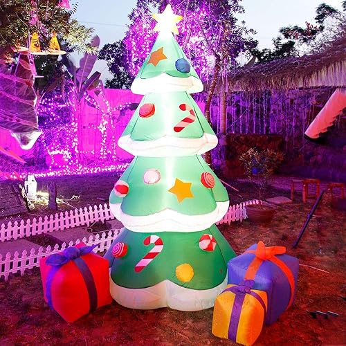 Miniatura 7 de DR.DUDU Árbol de Navidad inflable de 7 pies con luces LED, árbol de Navidad iluminado para decoración de patio, interior y exterior, jardín,