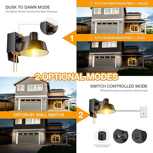 Miniatura 4 de Ehaho Luces de porche con tomacorriente, luz exterior del atardecer al amanecer integrada, linterna impermeable antioxidante con salida GFCI,