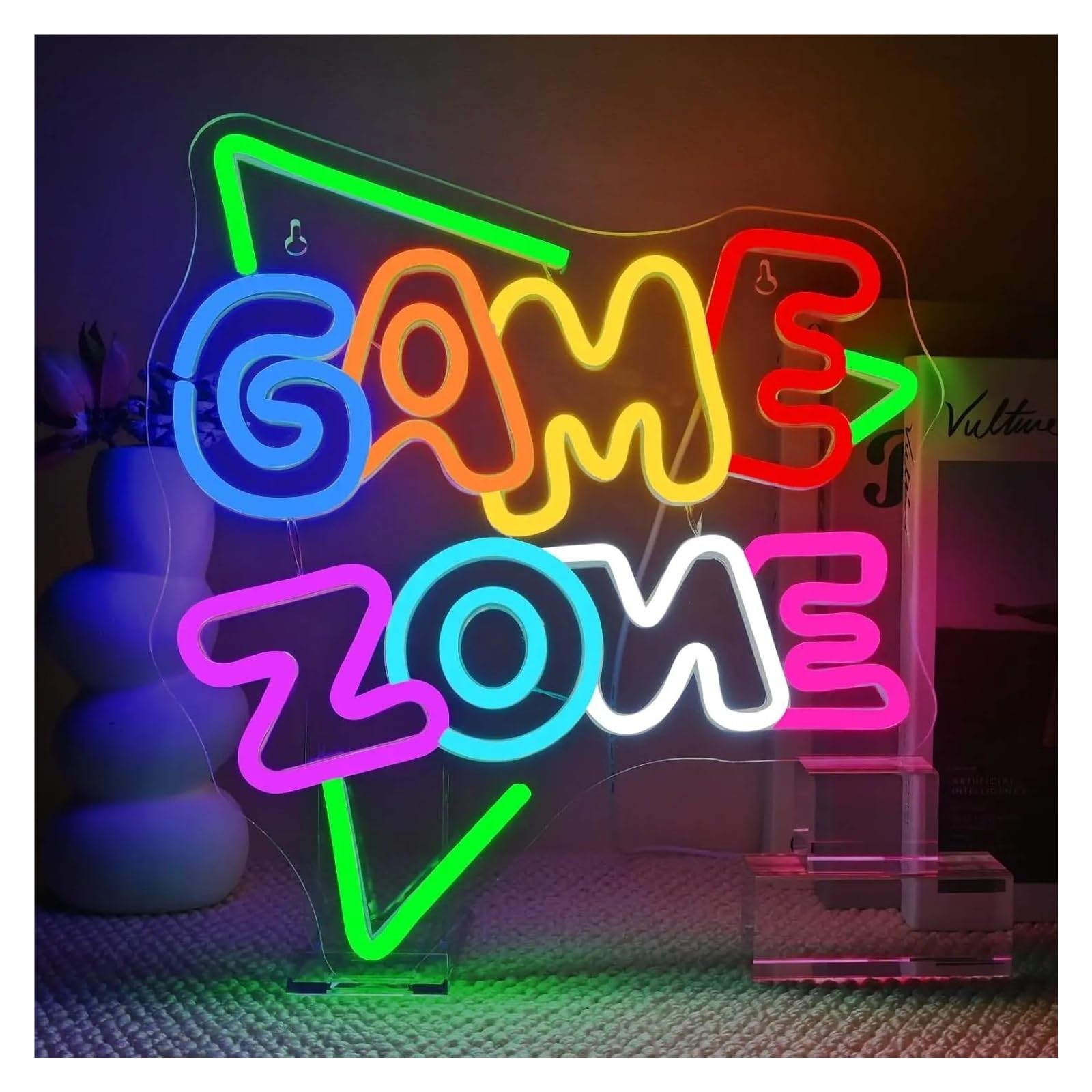 XENITE Hanging Art Neon Signs Game Zone Neon Sign USB Powered Gaming Room Wall Decor for Boys Bedroom Man Cave Internet Bar Party Playroom 32X32cm