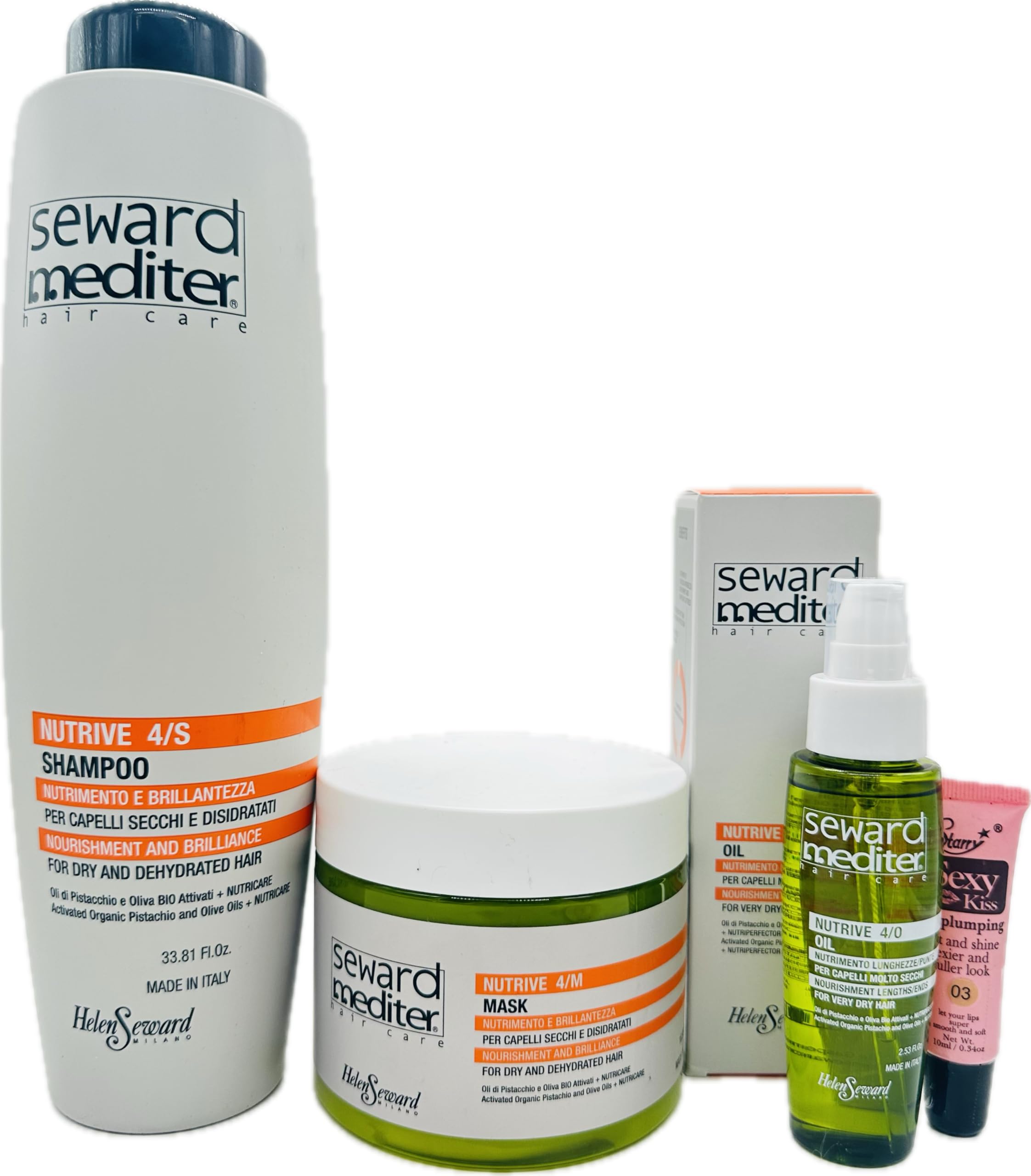 Helen Seward Nutrive 4/S Repair Shampoo 33.81 Oz, 4/M Olea Mask 16.9 Oz and 4/O Nutrive Oil for Lengths & Ends 2.53 Oz