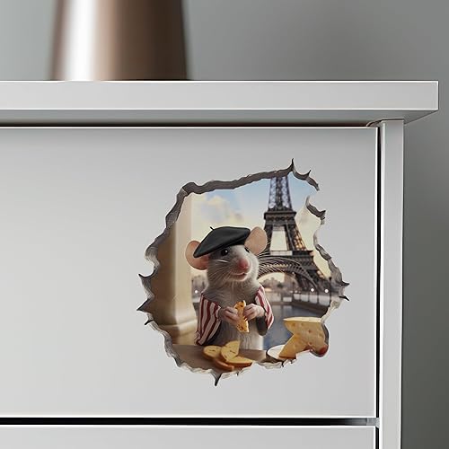 Miniatura 7 de Calcomanía de pared 3D con agujero de ratón de la torre Eiffel francesa
