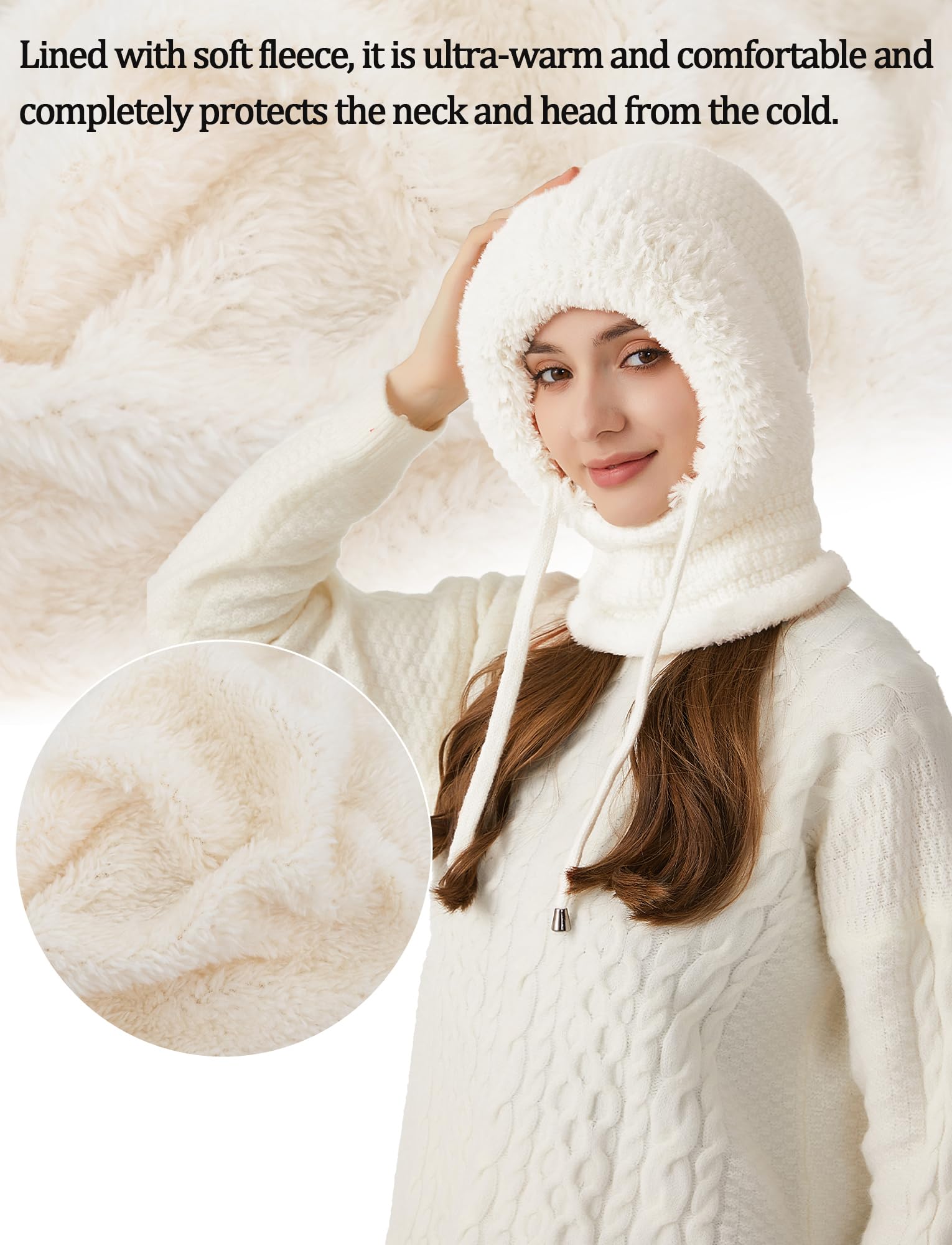FEOYA Passamontagna termico lavorato a maglia in pile maschera da sci morbido e caldo cappello invernale con copertura per collo e viso antivento scaldacollo 3 in 1 cappello con cappuccio completo per