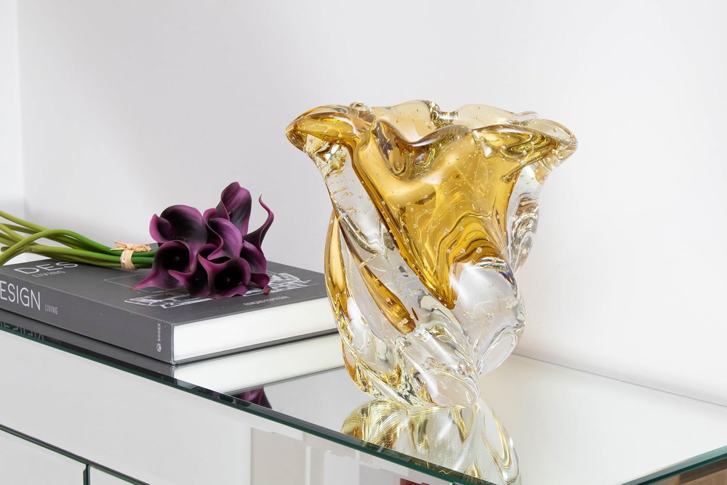 Large Blown Glass Vase Amber, Bergamo Model from Brazil, Murano-Style, Floral Arrangements, Home Decor, and Gift, 12.79 lbs