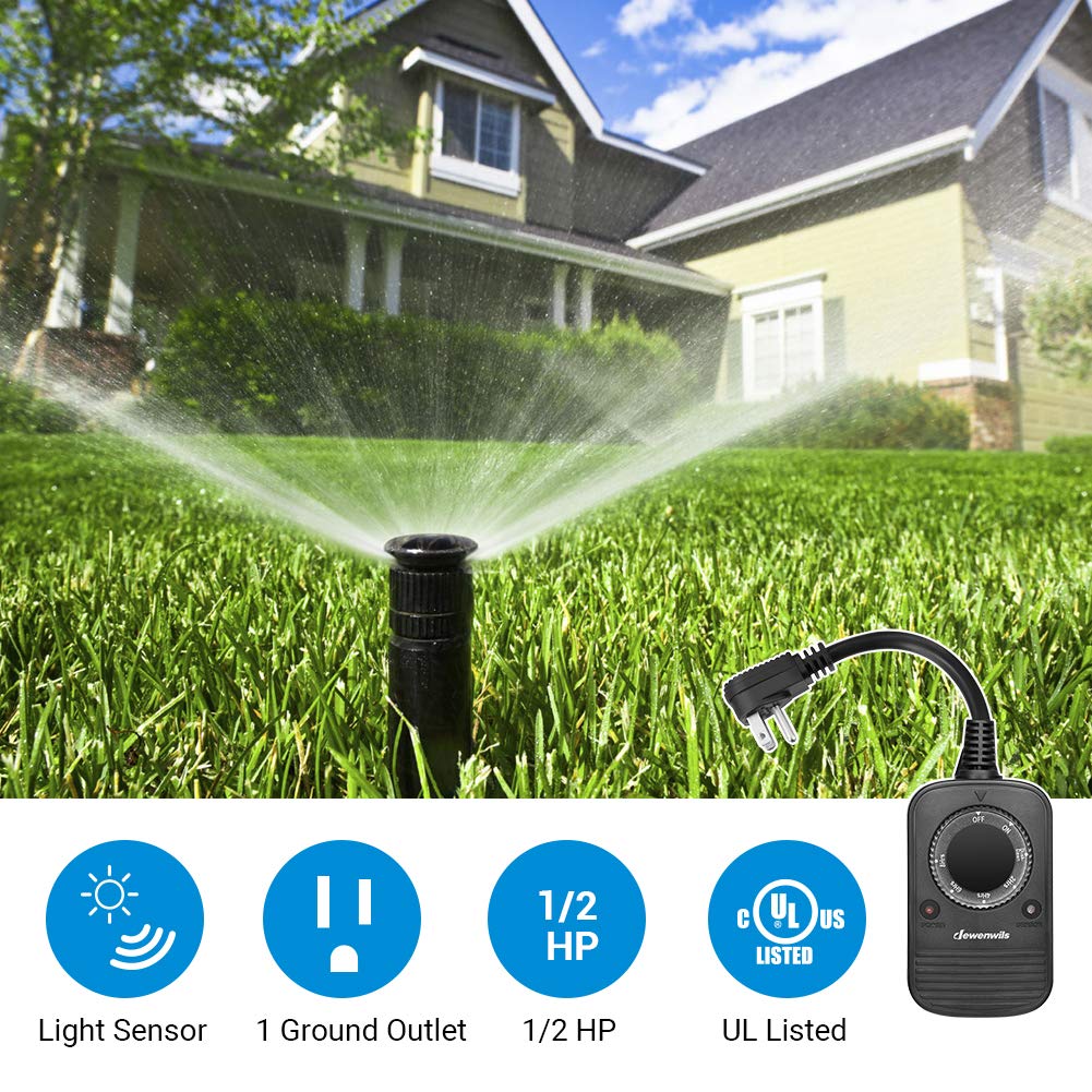 DEWENWILS Outdoor Timer for Lights, Dusk to Dawn Sensor Timer for Electrical Outlet, Weatherproof, 10A, 1/2 HP, UL Listed, 2 Pack