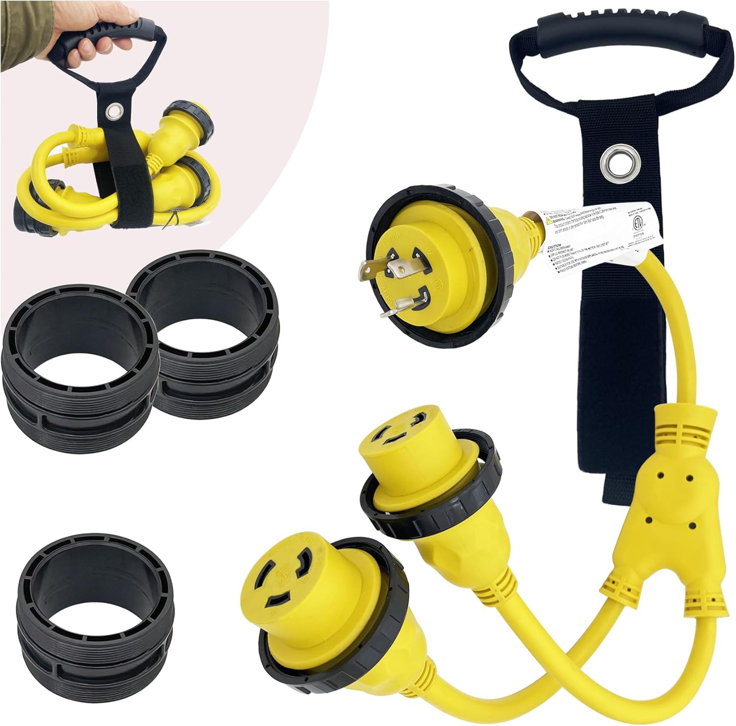 Marine Shore Power Cord Splitter STW 30A Male Plug L5-30P to (2X) L5-30R Dual 30A Female 125V Shore Power Cord Y Adapter 3 Feet