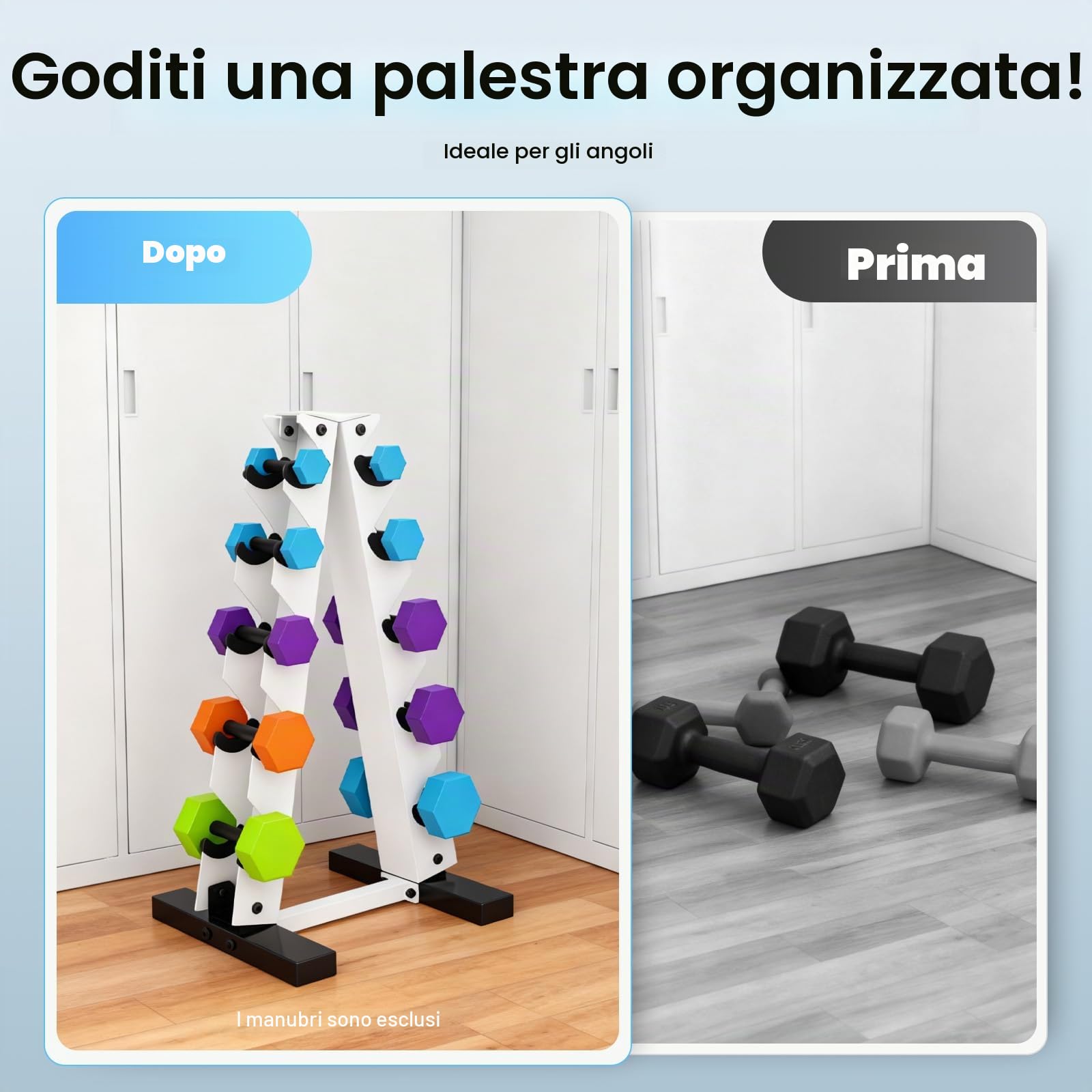 A-Frame Dumbell - Supporto per bilancieri, 34 x 32 x 65 cm, salvaspazio, 5 livelli, portata 100 kg, per palestra a casa