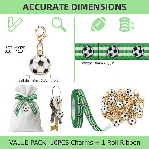 10 Portachiavi Pallone Calcio + Nastro Calcio 1cm x 9m - Kit DIY Regali, Gadget Calcio Bambini per Feste, Portachiavi da Calcio per Borse e Chiavi - 2
