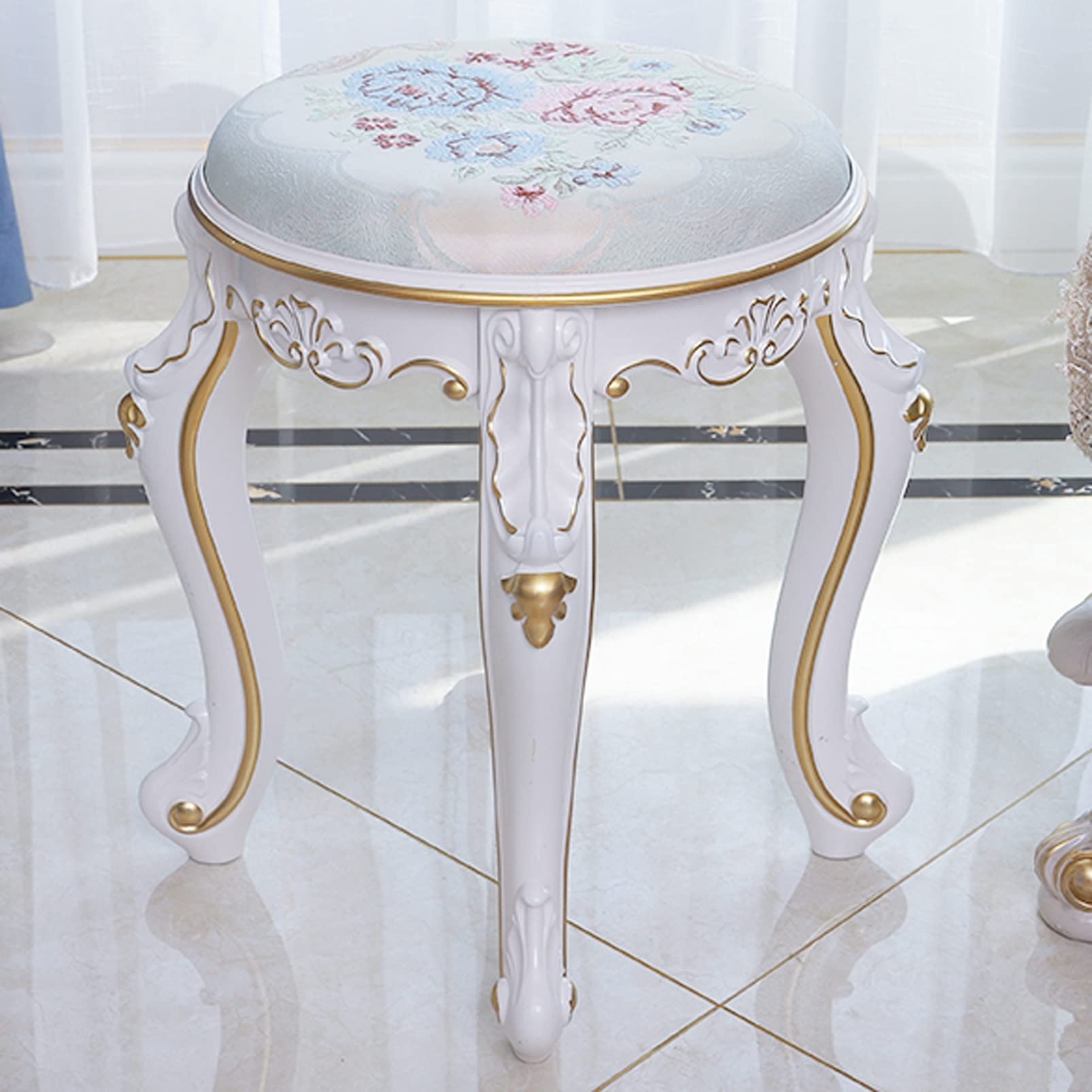 Sgabello imbottito per trucco, elegante panca da bagno per camera da letto, con gambe in plastica ABS e acciaio, 43 cm, seduta per tavolo da toeletta per comfort e durata (colore: 1)