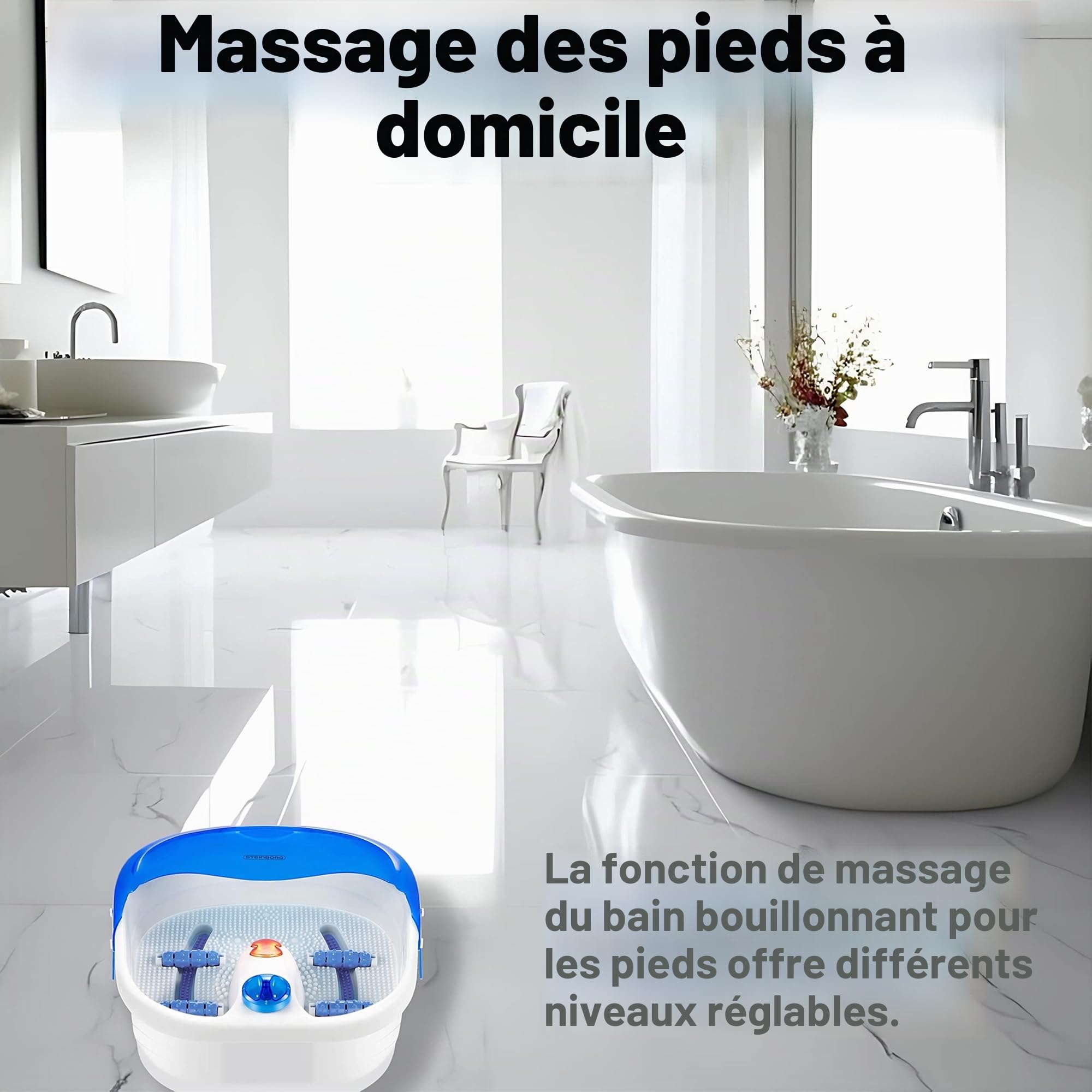 Bain bouillonnant pour les pieds | Massage des pieds | 4 pieds – Zones de réflexologie – Massage | Effet jacuzzi | Chaleur infrarouge | Massage thermique pour pieds | Appareil de massage des pieds |