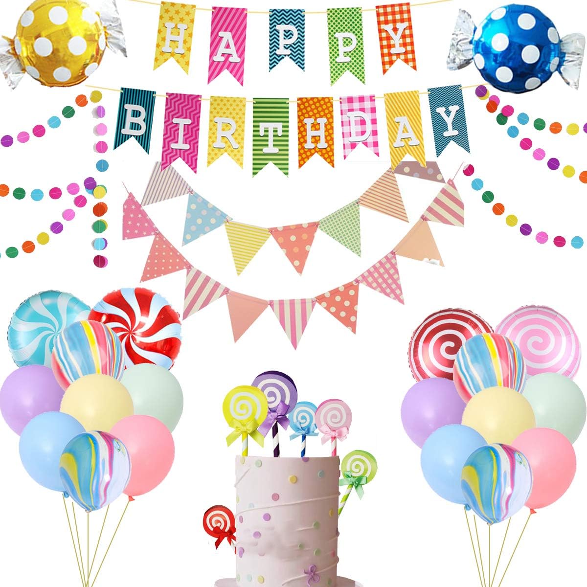 Candyland Decorations - Candyland Party Supplies, Including 6 Foil Candy Balloons, 10 Latex Balloons