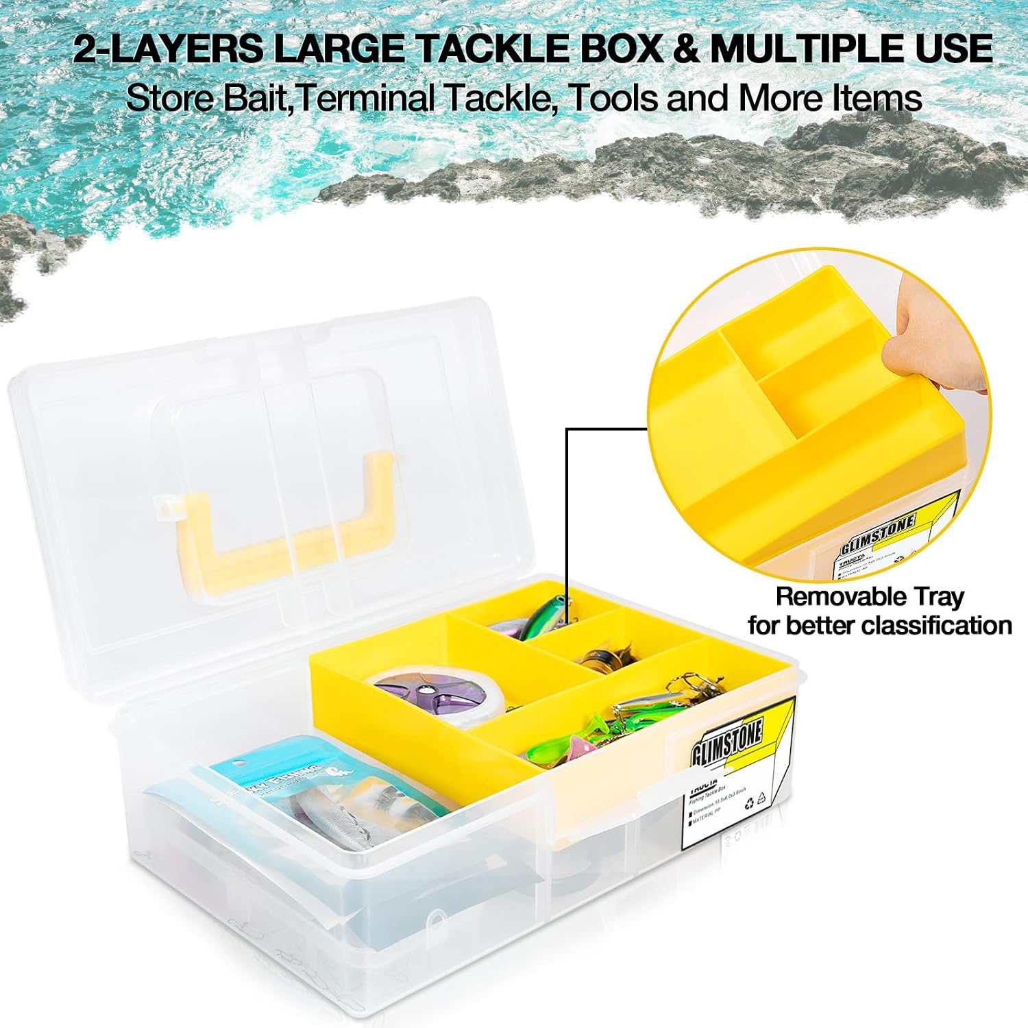Fishing Tackle Boxes Waterproof Premium Plastic Storage Organizer Container Box with Divider Tray for Small Parts (Tackle Box Only)
