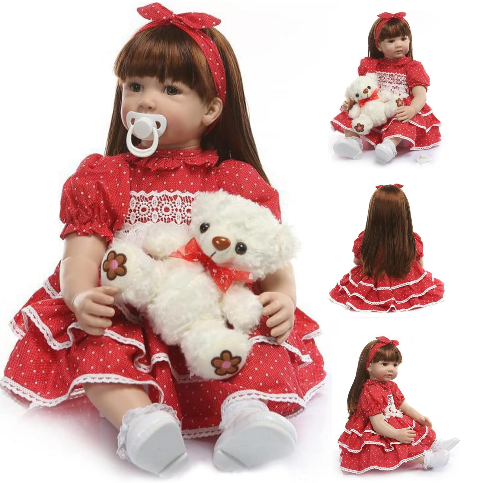 ZIYIUI Bebes Reborn 24 Pulgadas 60 cm Realistas Vinilo de Silicona Suave Pelo Largo Muñecas Reborn Niña Reales Silicona Recién Nacido