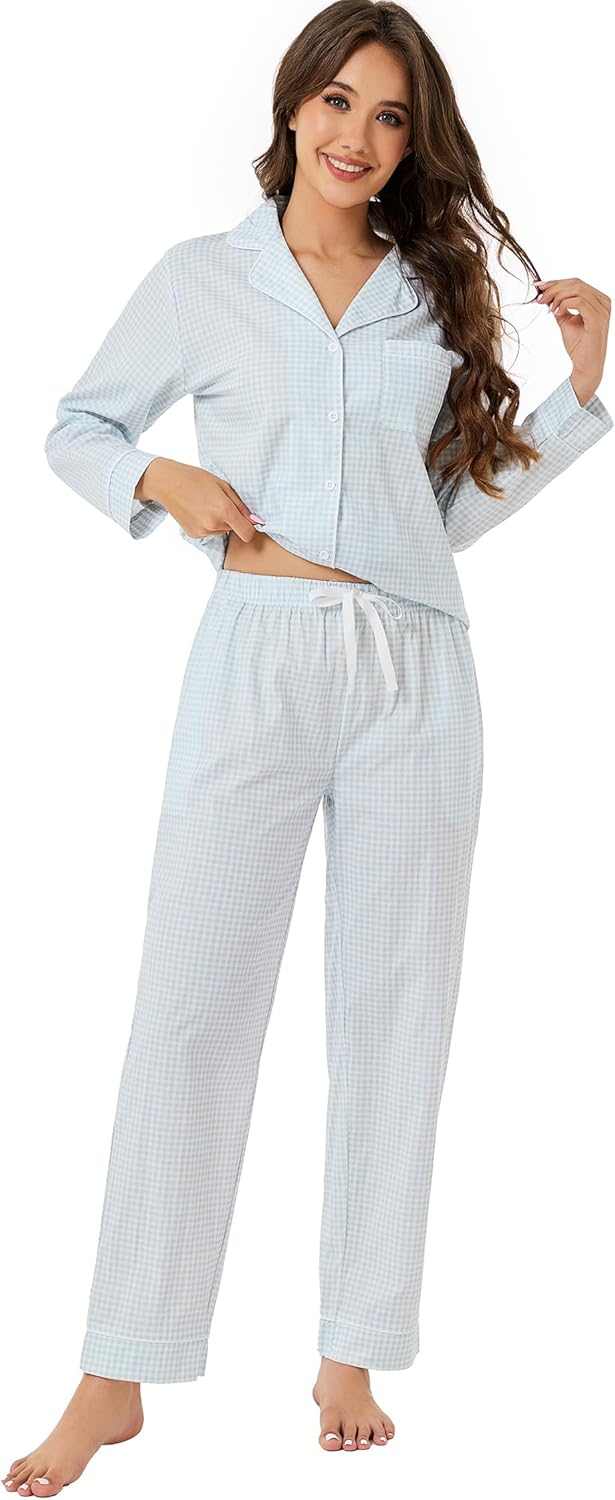 LUBOT 100% Cotton Pajamas for Women 2 Piece PJ Set Woven Poplin Ladies Button Long Sleeve Lightweight Sleepwear XS-XXL - Image 5