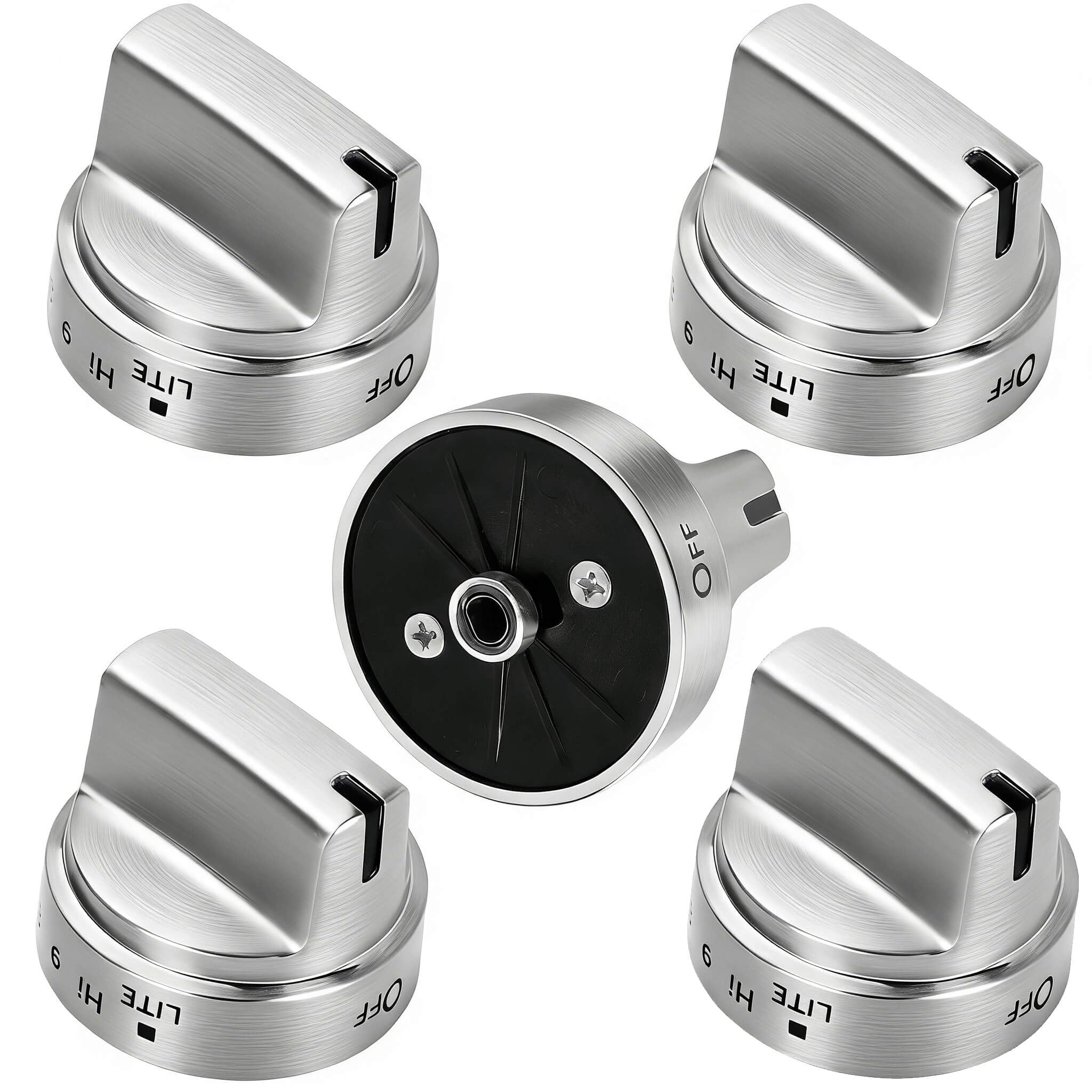 Photo 1 of Stainless Steel WB03X24818 Gas Stove Knobs Replacement for GE Range Stove, Compatible with GE Adora JGB6, JGB7, JGB8, JGBS Series, Replace AP5989029, PS11729081, 5 Pack (Not Universal)