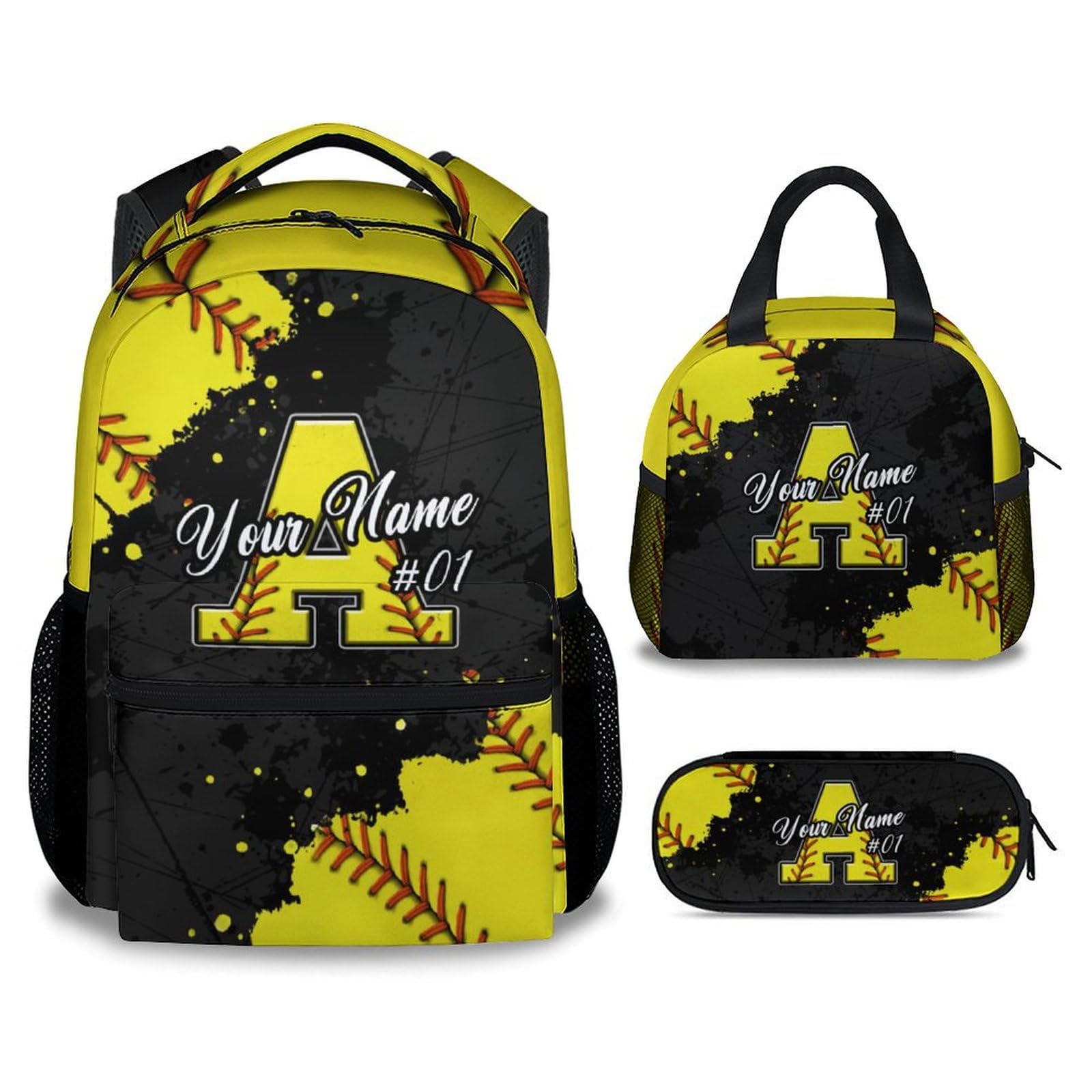 COZYAURA Personalized Backpacks Set - Softball Backpacks for Girls - Custom Initial Monogram Bookbag with Lunch Bag - Sports Theme School Bag for