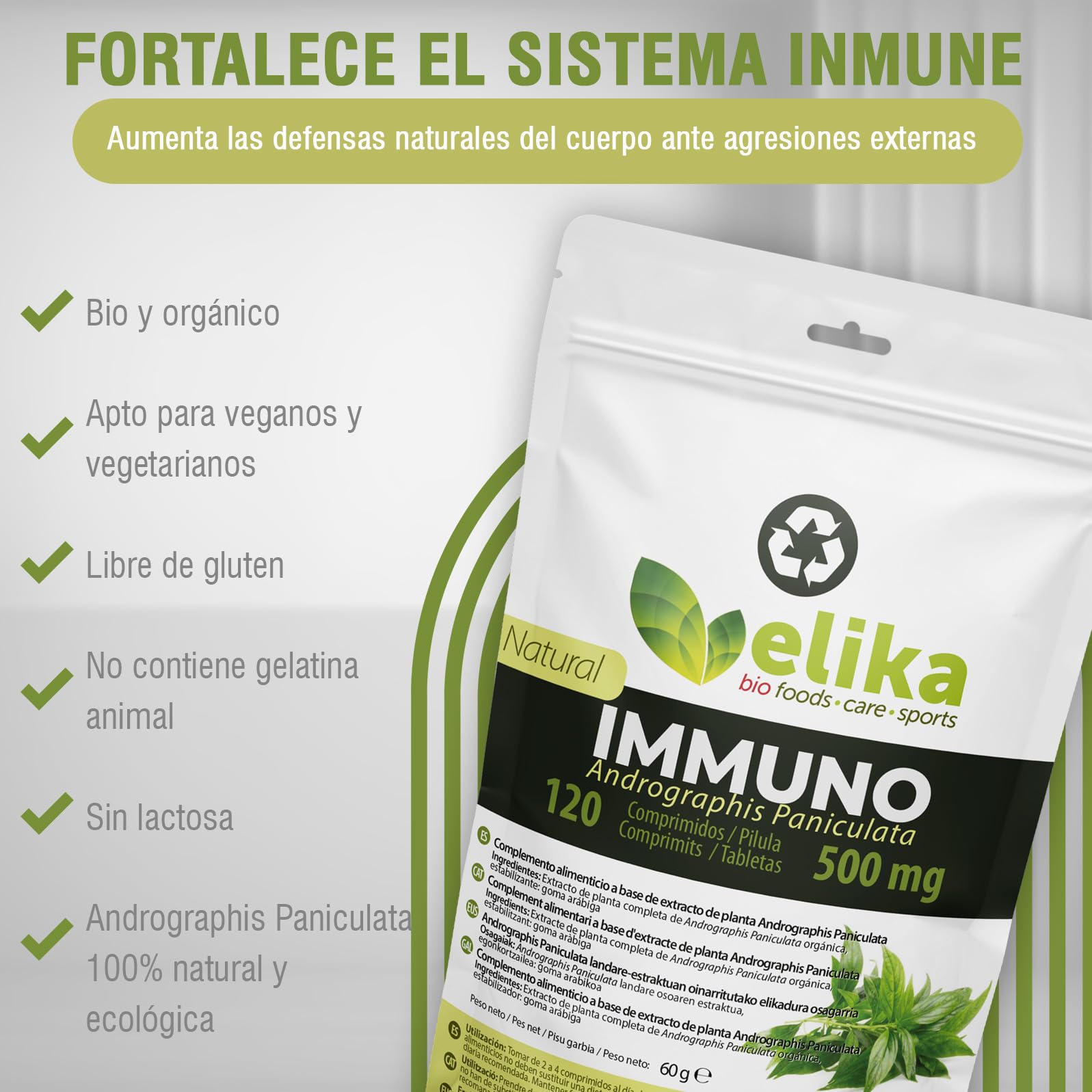 Estratto di Andrographis Paniculata Elikafoods. 120 capsule vegetali da 500mg. Integratore alimentare 100% naturale. Adatto ai vegani, senza glutine.