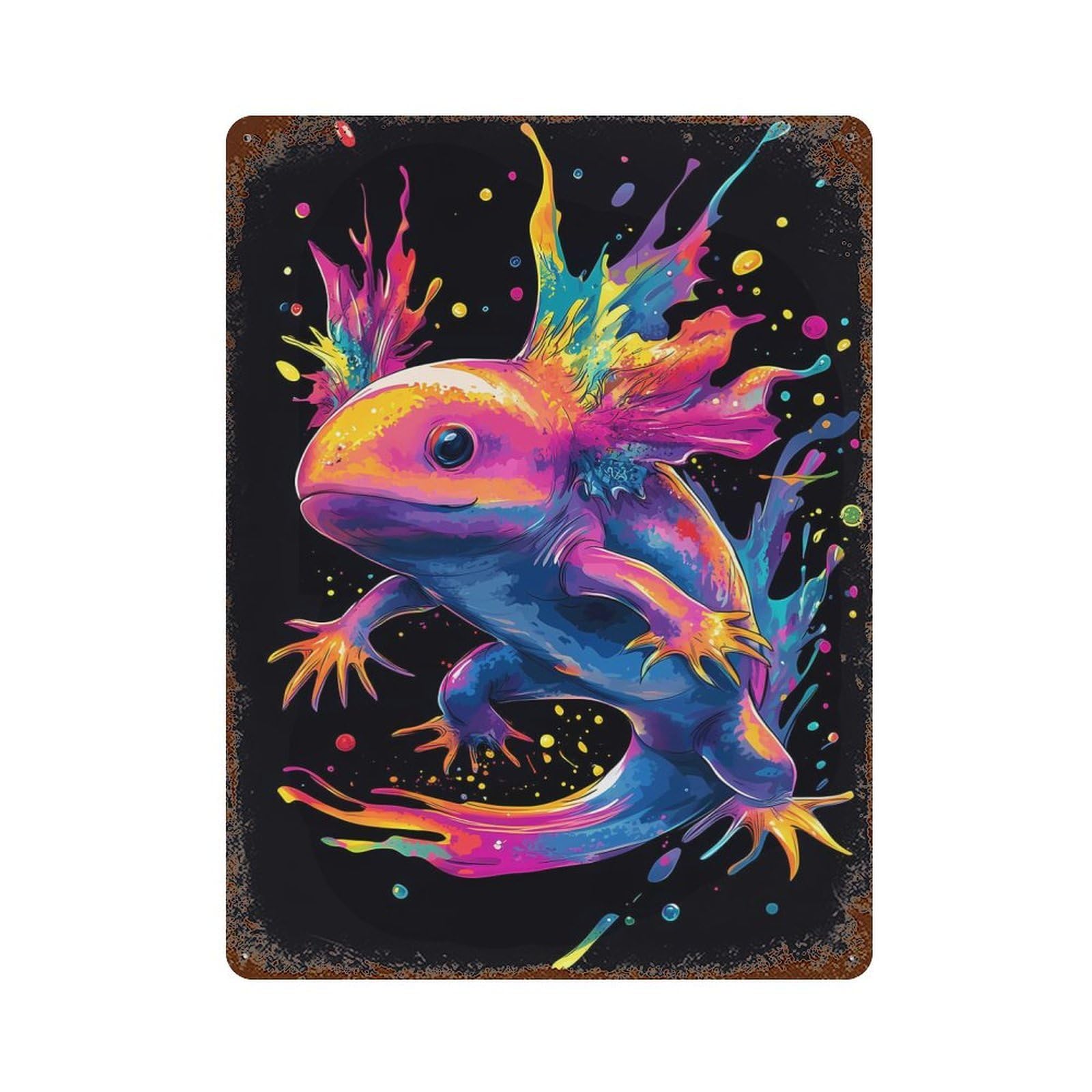 Garage Style Neon Axolotl Splash Aged Metal Wall Plaque 15.7"x11.8", Farmhouse Wall Decor for Bar And Workshop