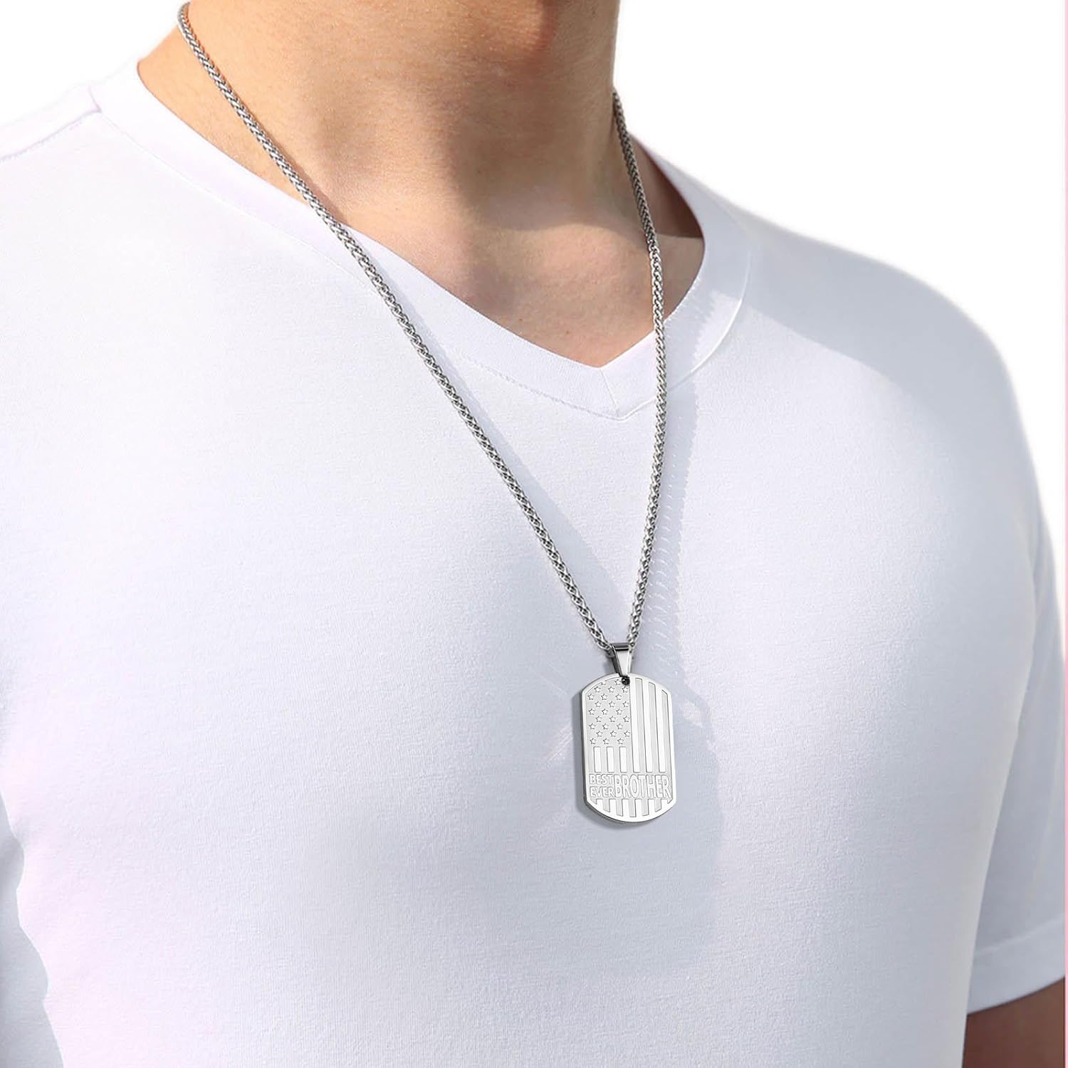 Valentines Day Gifts for Him - Best Dad Son Brother Grandson Grandpa Boyfriend Husband Ever Necklace, Stainless Steel Flag Dog Tags Pendant, Birthday Christmas Gifts Jewelry for Men Boys - Image 3